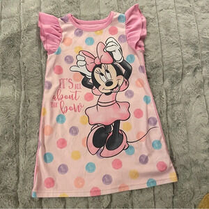 Disney Minnie Mouse Night Gown, Size 4, Pink, Polka Dots, Flutter Sleeves